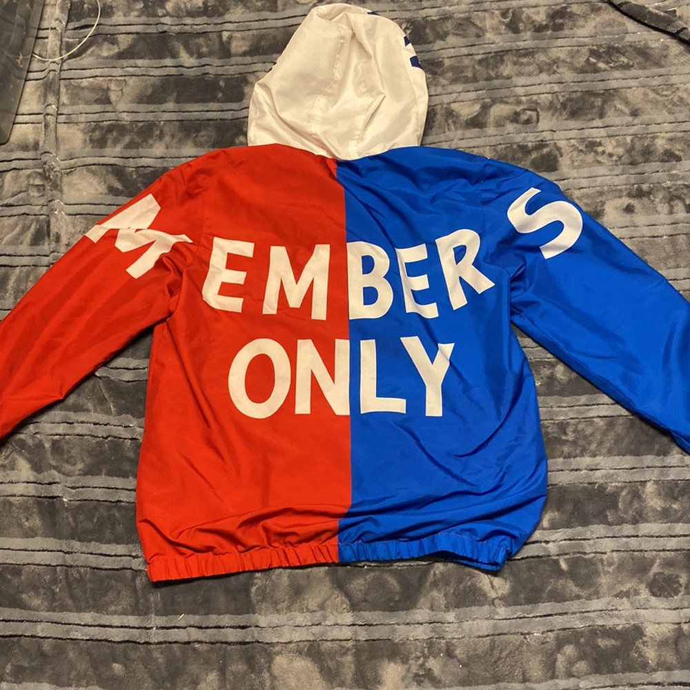 Members only windbreaker red and blue white letters